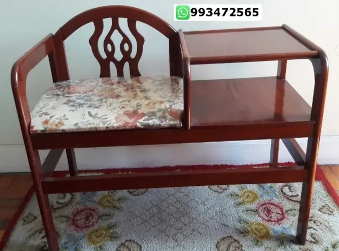 Mesa de Canto Com Assento em Madeira Maciça - Vintage Anos 80