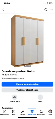 Vendesse guarda roupa de solteiro( pra sair hoje preço de banana)