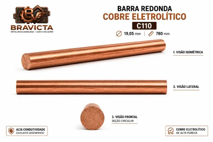Barra Redonda Cobre Eletrolítico 19,05 X 780mm C110