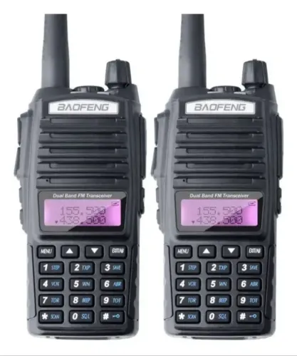 Kit 2 Rádio Ht Comunicador Baofeng Dual Band Uv82 Rádio Fm