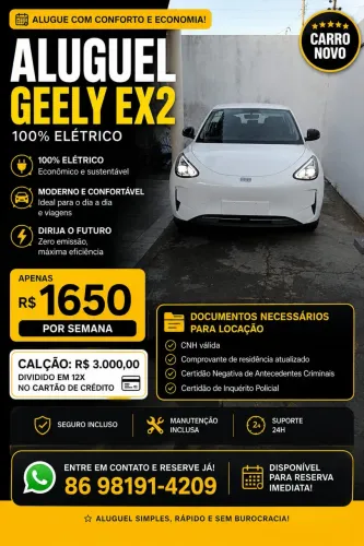 ? ALUGUEL DO GEELY EX2 PRO  ? R$ 1.650,00 POR SEMANA ?