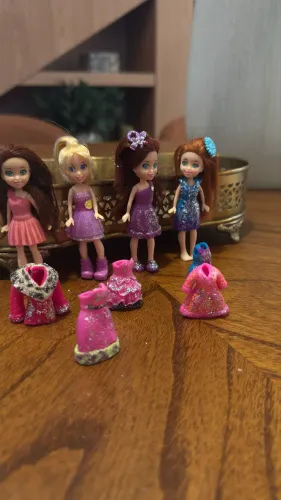Lote 5 bonecas Polly Pocket Mattel + roupas extras com gliter