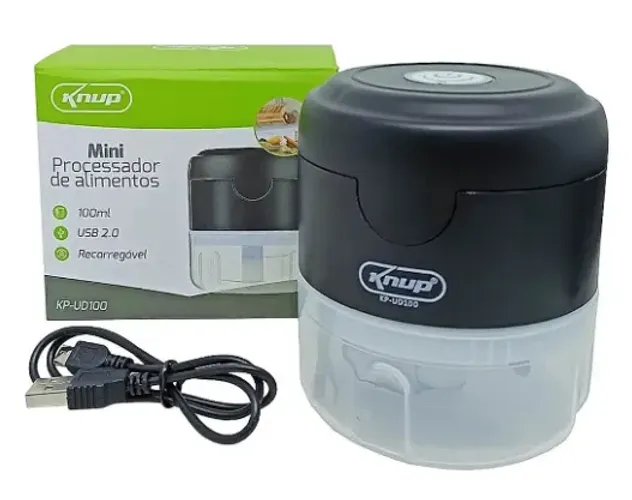 Mini Processador Knup KP-UD100 100ml Portátil USB Lâminas Aço Inox Preto