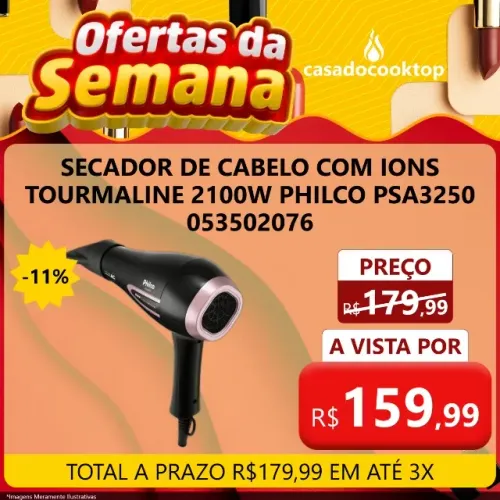 SECADOR DE CABELO COM IONS TOURMALINE 2100W PHILCO PSA3250 053502076