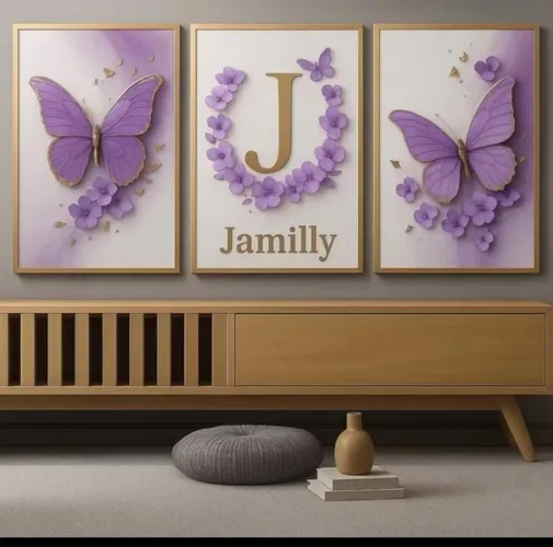 KIT 3 QUADROS COM NOME PERSONALIZADO QUARTO MENINA