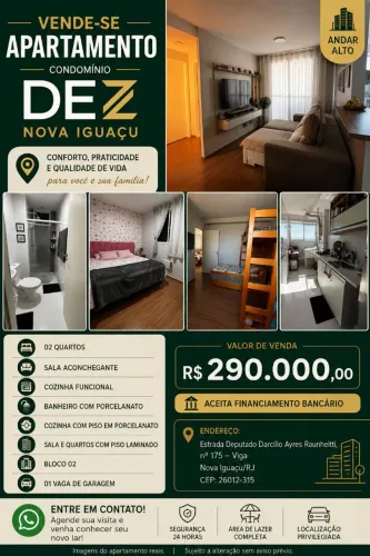 Vendo apartamento 02 quartos, cond Dez. Bairro: Rancho Novo, Nova Iguaçu/RJ.
