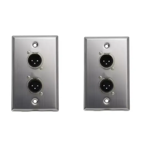 Placa de Parede XLR Fêmea Dupla 3 Pinos para Solda - Aço Inox ( Caixa 4x2 )