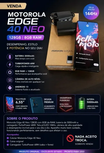 Celular Motorola Edge 40 Neo 128gb/8gb 5000 mAh + carregador TurboPower de 68 W