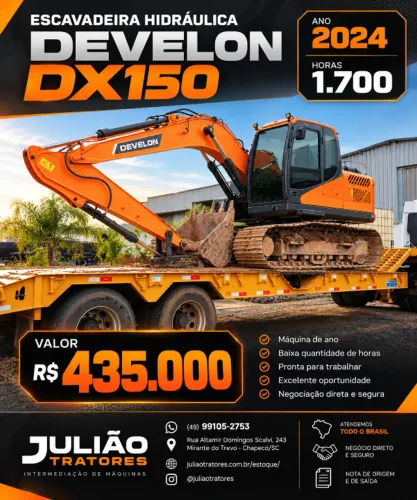 Escavadeira Hidráulica Devolon DX150 Ano 2024 1.700 Horas