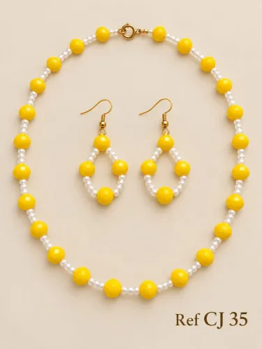 Conj colar e brinco amarelo