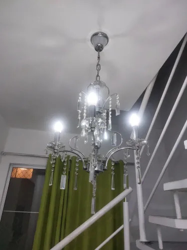 Lustre Luminária de Metal Cromado com Cristais e Lâmpadas