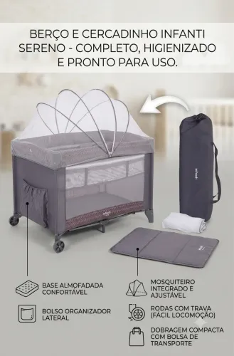 Berço Portátil e Cercadinho Infanti Sereno - Completo!