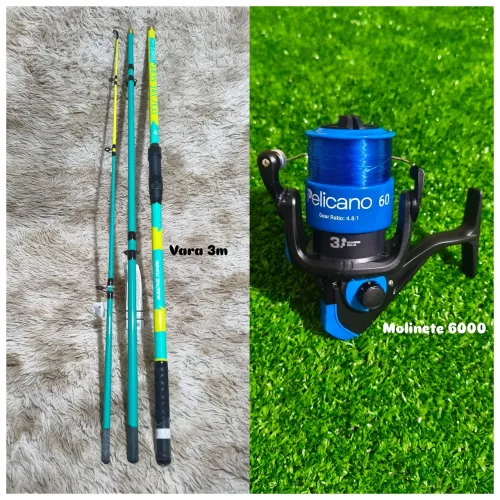 Kit de pesca vara 3m molinete 6000 novos