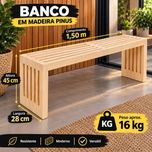 Banco de madeira 1,50 para jardim 
