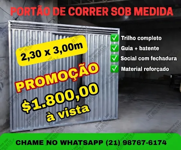 Portão garagem galvanizado fabricamos dezenas de medidas. Entrega grátis