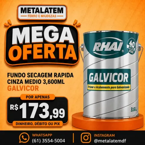 Fundo Secagem Rápida Cinza Médio Galvicor 3,6 L - Primer para Galvanizado