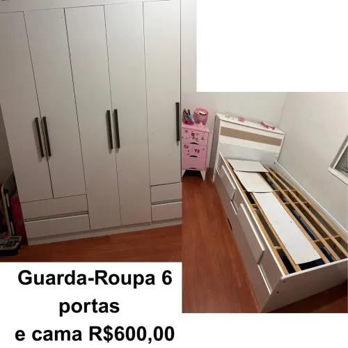 Guarda roupa e cama. Conjunto de quarto.