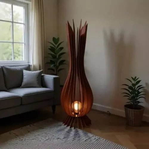 Luminária de Chão Santa Maria MDF 60 a 90cm Abajur de Piso Moderno Sala Quarto E27 Decoraç