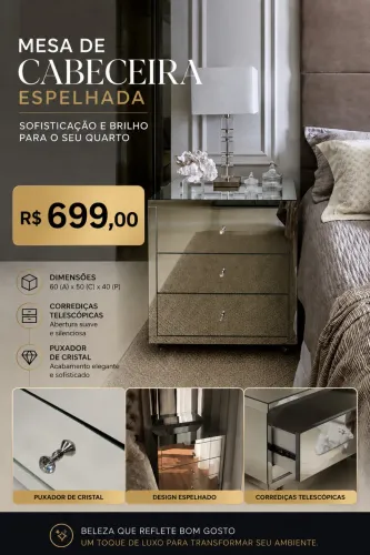 Mesa de cabeceira espelhada 