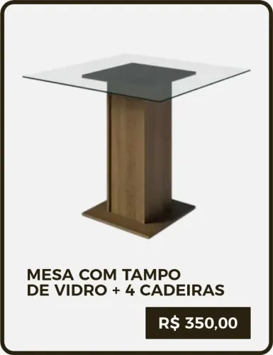 Mesa com tampo de vidro e 4 cadeiras