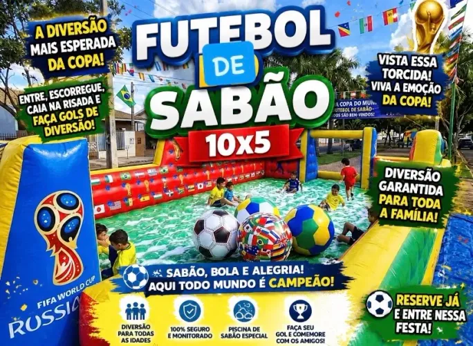 Futebol de sabão em clima copa do mundo aluguel
