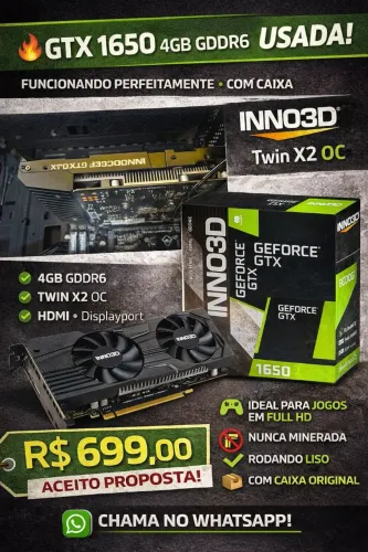 Placa de Vídeo GTX 1650 4GB GDDR6 - INNO3D Twin X2 OC (USADA)