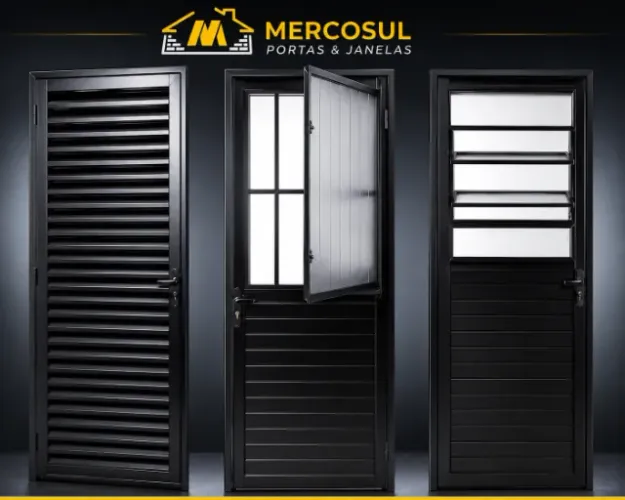 Porta de Alumínio Completa Perfil Preto - Oferta