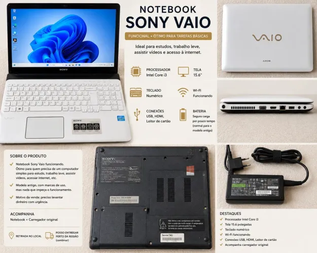 Notebook Sony Vaio - Funcional - Ideal para tarefas básicas 