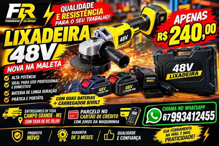 Lixadeira nova a bateria ? 48v na maleta cai com duas baterias carregador bivolt discos