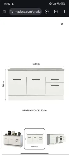 balcão 150cm 2 portas 2 gavetas branco com tampo