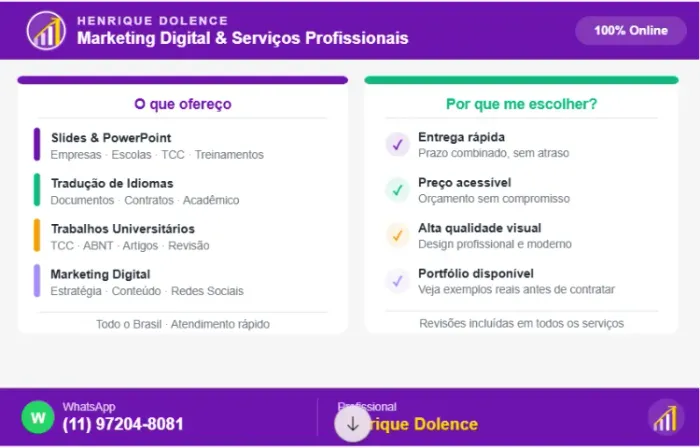 ? Marketing Digital, Slides, Traduções e Trabalhos Universitários - Todo o Brasil