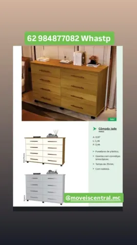 Cômoda Jade 8 Gavetas com rodinhas