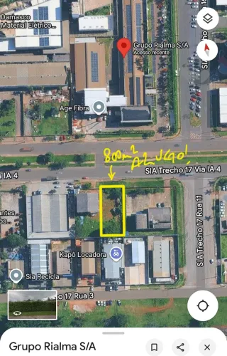 Terreno em locação 800m2 no SIA TR 17 na VIA Principal, ótimo espaço e localização para su