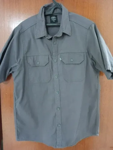 Camisa sarja social Workshirt manga curta (cor chumbo)