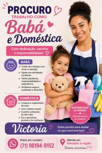 Trabalho como babá e doméstica 