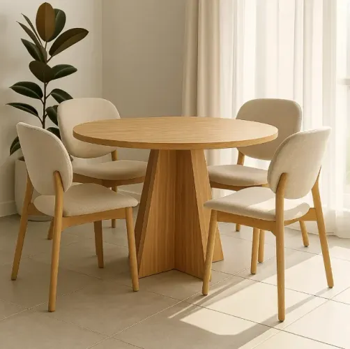 Mesa de Jantar Redonda 90cm Mel Viero Flipp Slim Tampo MDF Base Robusta Moderna 2 a 4 Pess