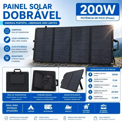 Painel Solar Placa Solar Dobrável Flexível 200 Watts 200W Hent 62.9-9684.5678
