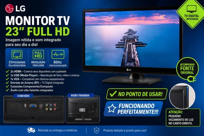MONITOR TV LG 23" FULL HD - TV DIGITAL INTEGRADA!