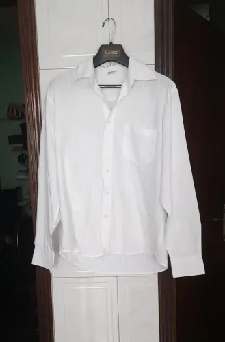 Camisa Social Masculina Branca Manga Longa Listrada Elegante Bolso