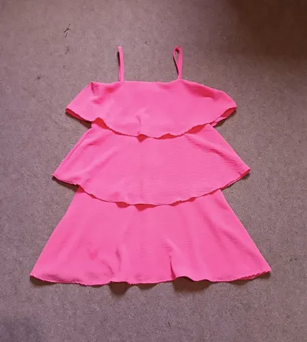 Vestido Franja Curto Rosé <br>Tam. M / tecido Duna<br>Valor: 40