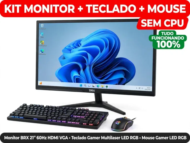 Kit Monitor BRX "21" + Monitor e Mouse Gamer sem CPU