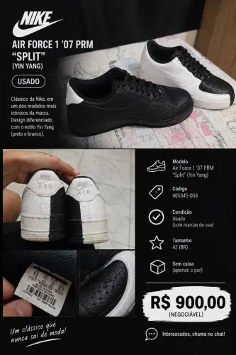 Tênis Nike Air Force 1 '07 PRM "Split" (Yin Yang)
