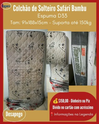 Desapego: Colchão Solteiro Safári Bambu - Espuma D33 - até 150kg