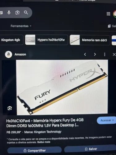 Memória ram ddr3 4gb kingston HyperX 1600mhz
