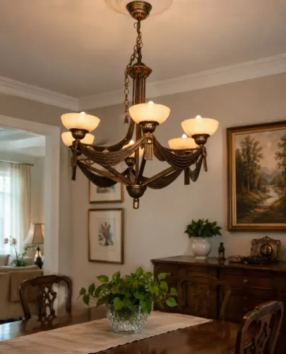 Lustre Vintage Estilo Espanho c 6 Luzes e Vidro de Murano