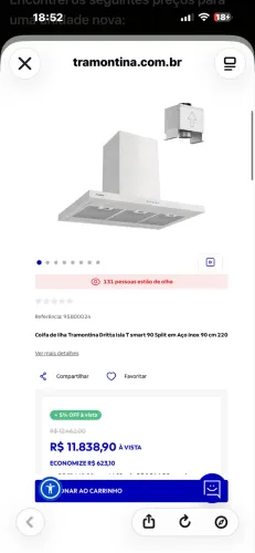Coifa de Ilha Tramontina Dritta Isla T smart 90 Split em Aço Inox 90 cm 220