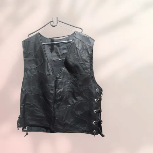 Colete de Couro Masculino GG Novo Preto Estilo Biker