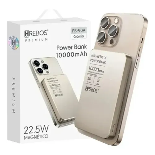 Carregador Portatil Power Bank Titanium Magsafe 10.000mAh PB-909 Hrebos