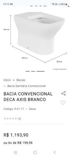 Vaso Sanitário Deca novo, modelo AXIS. 