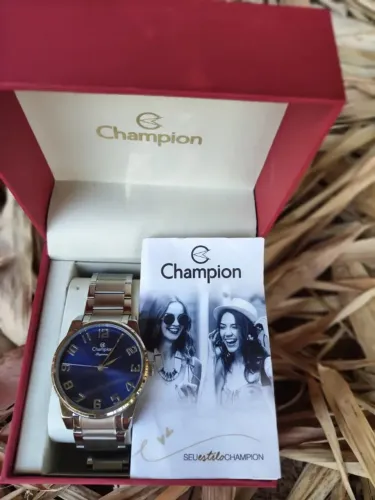 Relógio Masculino Prata Champion Original Barato Fundo Azul